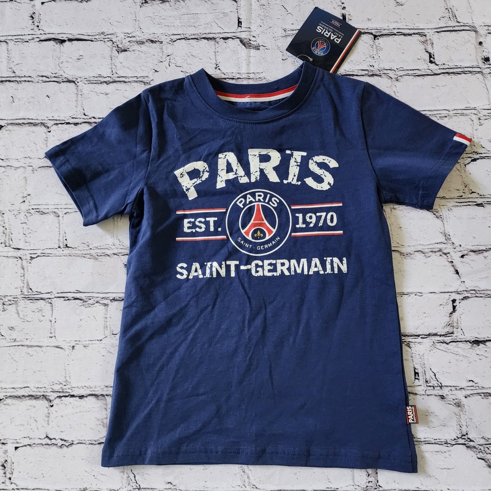 Paris Saint-Germain Kids Size 6A Navy Blue Graphic T-Shirt PSG Fan Tee NEW